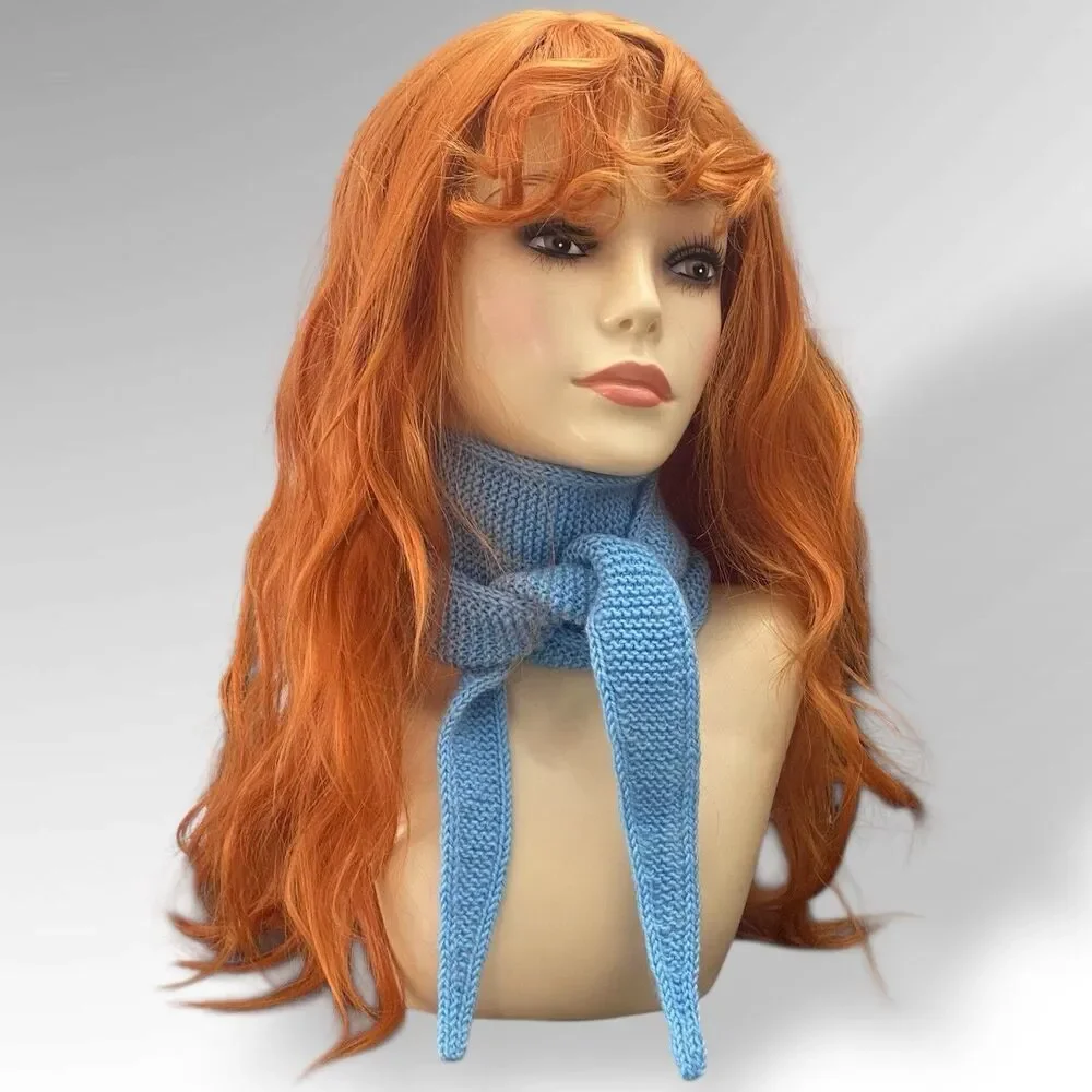 Sophie Scarf Light Blue Merino Wool Blend Neck Warmer Hand Knit Gift for Her